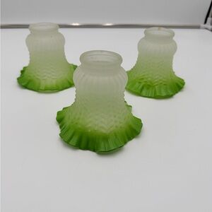 Vintage French Frosted Glass Lamp / Ceiling Shade, Ruffled Edges, Lime Green